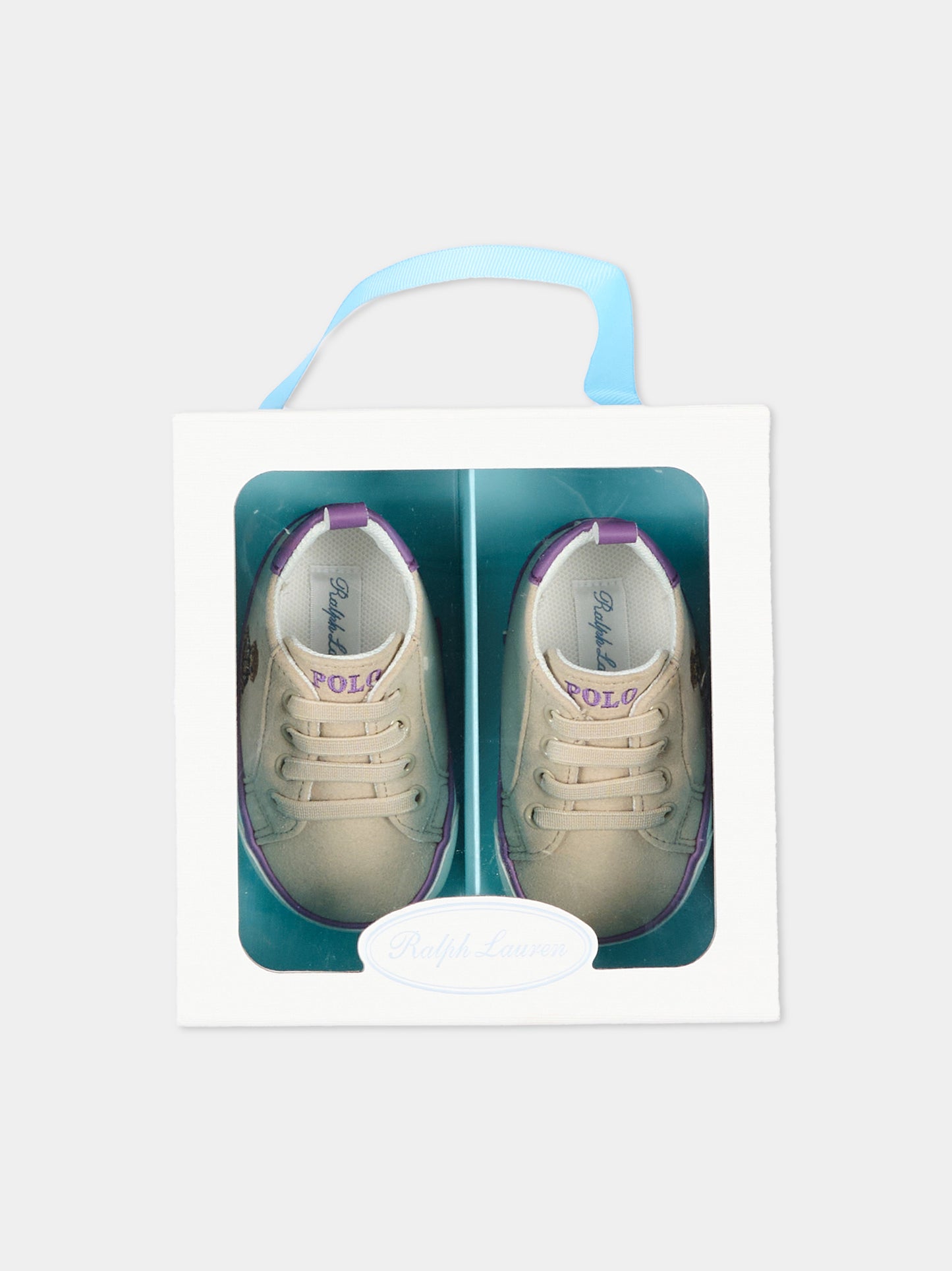 Sneakers beige per neonata con Polo Bear,Ralph Lauren Kids,RL06198256