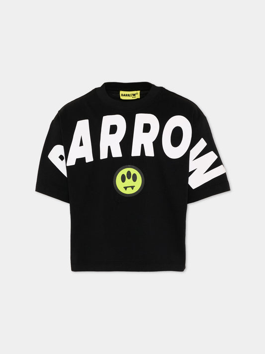 T-shirt nera per bambina con logo,Barrow,F6BKJGTH011 110