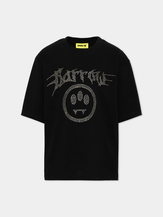 T-Shirt nera per bambina con logo,Barrow,F6BKJGTH142 110