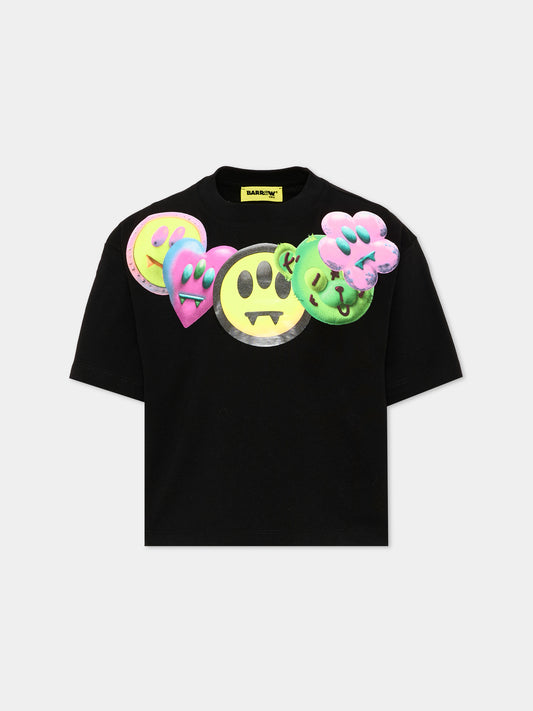T-Shirt nera per bambina con smile,Barrow,F6BKJGTH172 110