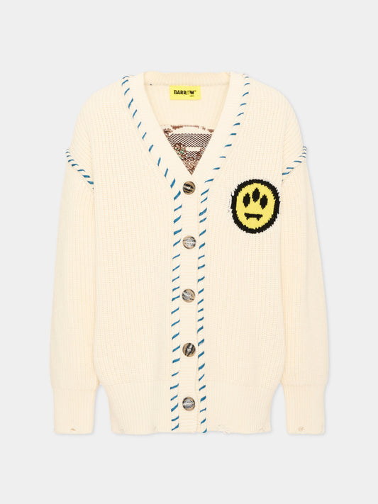 Cardigan avorio per bambini con ricamo,Barrow,F6BKJUCA042 013