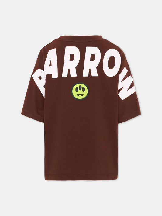 T-shirt marrone per bambini con logo,Barrow,F6BKJUTH012 408