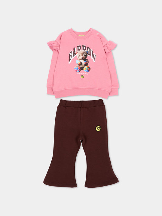 Completo sportivo rosa per neonata con logo,Barrow,F6BKNGSL196 409/408