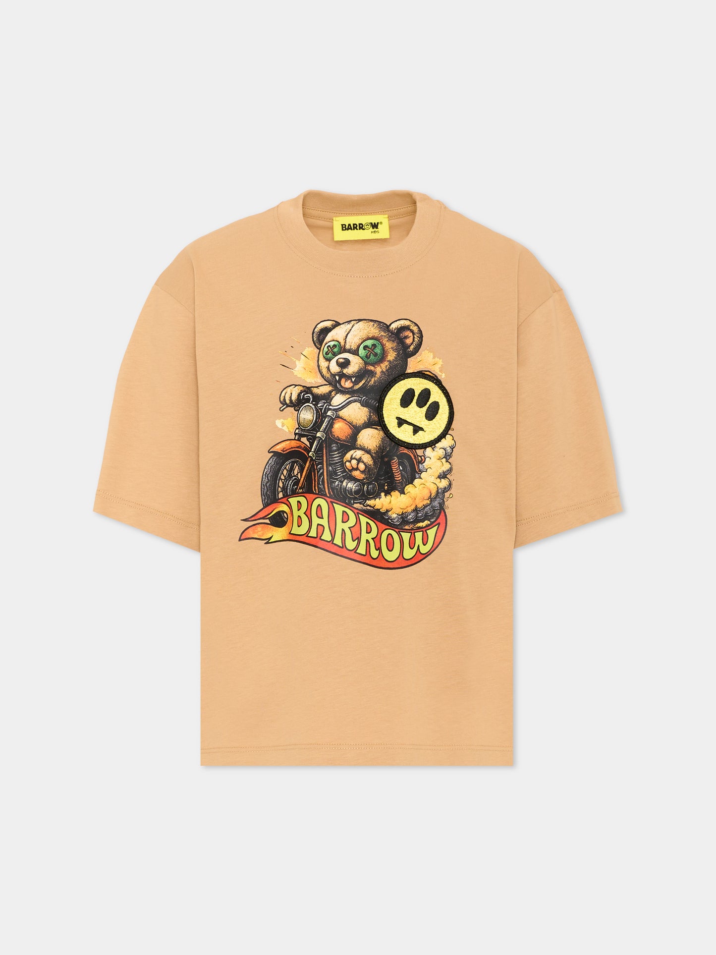T-Shirt beige per bambino con orsetto,Barrow,F6BKJBTH103 413