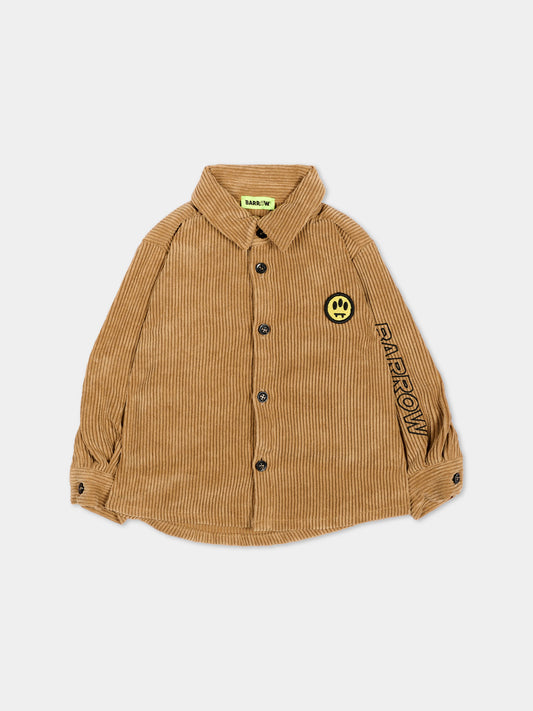 Camicia beige in velluto per neonato con logo,Barrow,F6BKNBJK180 413