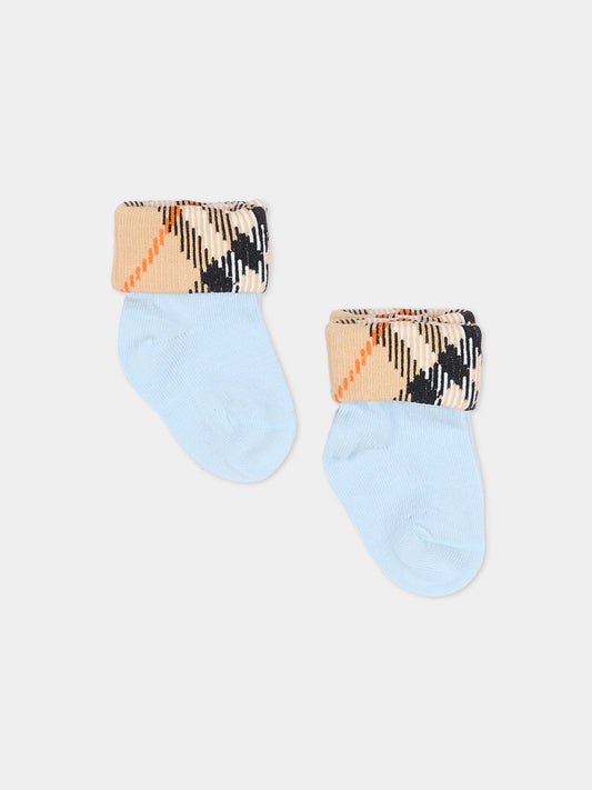 Calzini celeste per neonato con check vintage,Burberry Kids,8121865 A2165