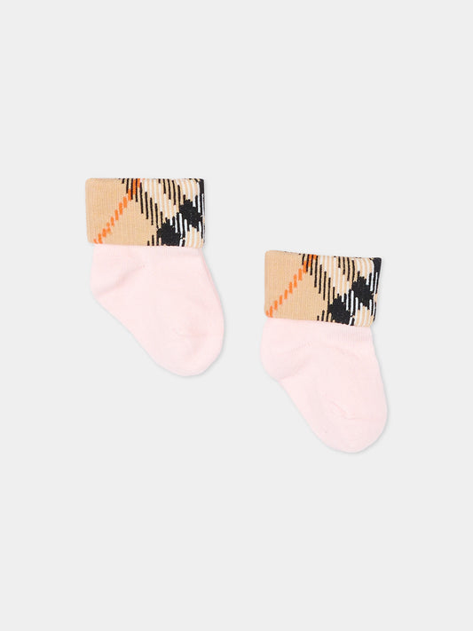 Calzini rosa per neonata con check vintage,Burberry Kids,8121866 A1439