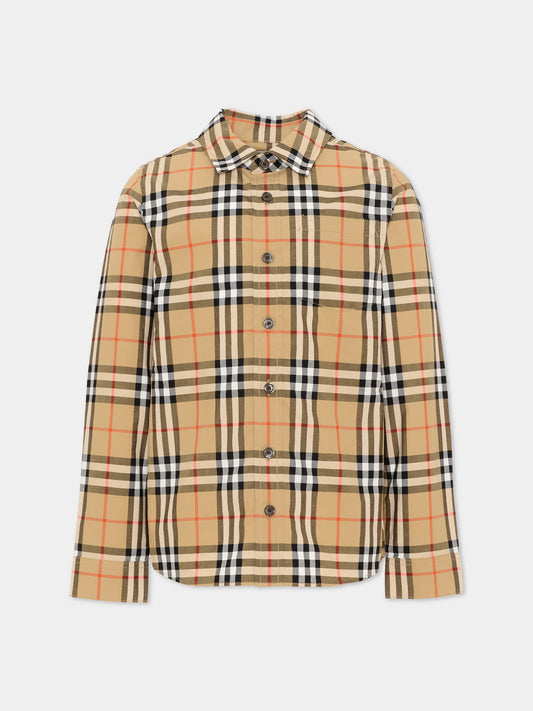 Camicia beige per bambino con check vintage,Burberry Kids,8117166 B9368