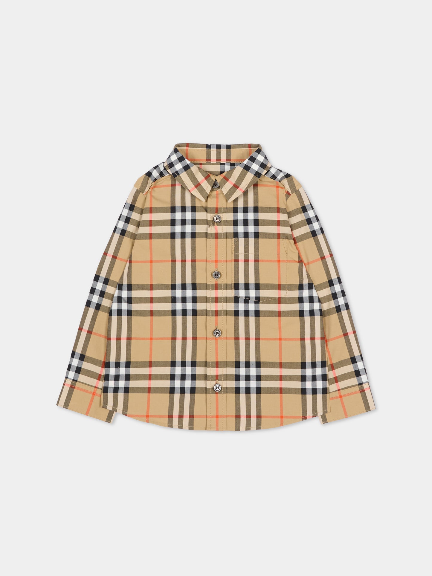 Camicia beige per neonato check vintage