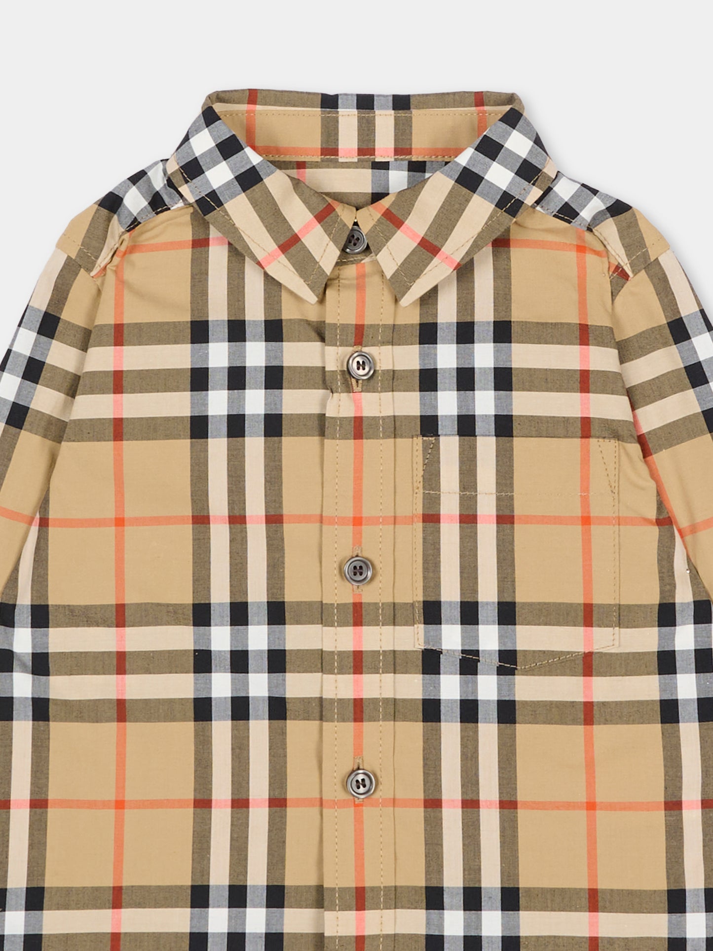 Camicia beige per neonato check vintage