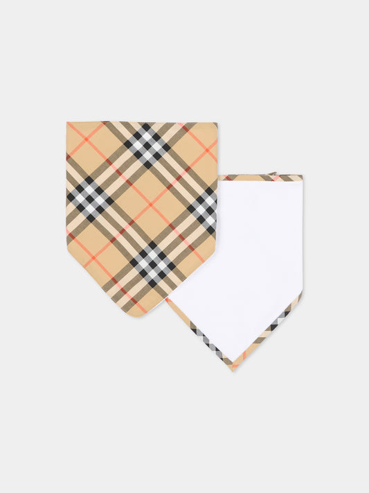 Bavaglini beige per neonati check vintage