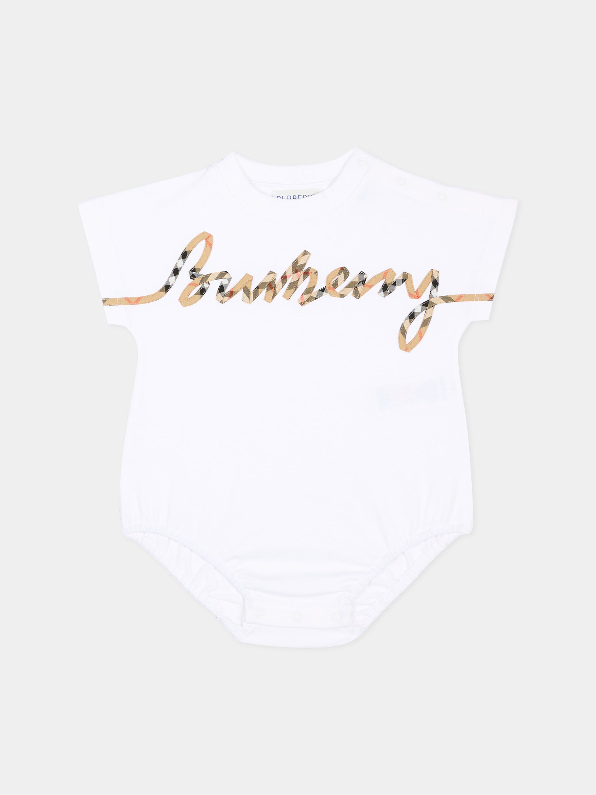 Body bianco per neonati con logo,Burberry Kids,8125959 A1464