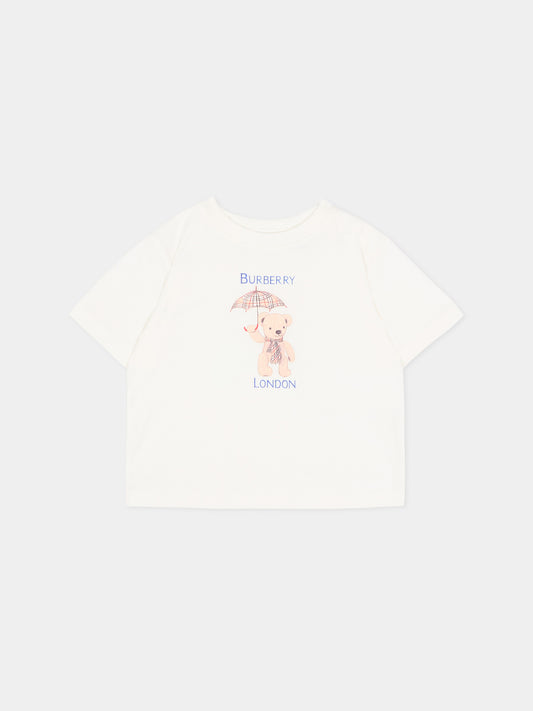 T-Shirt avorio per neonati con logo,Burberry Kids,8128138 A2014