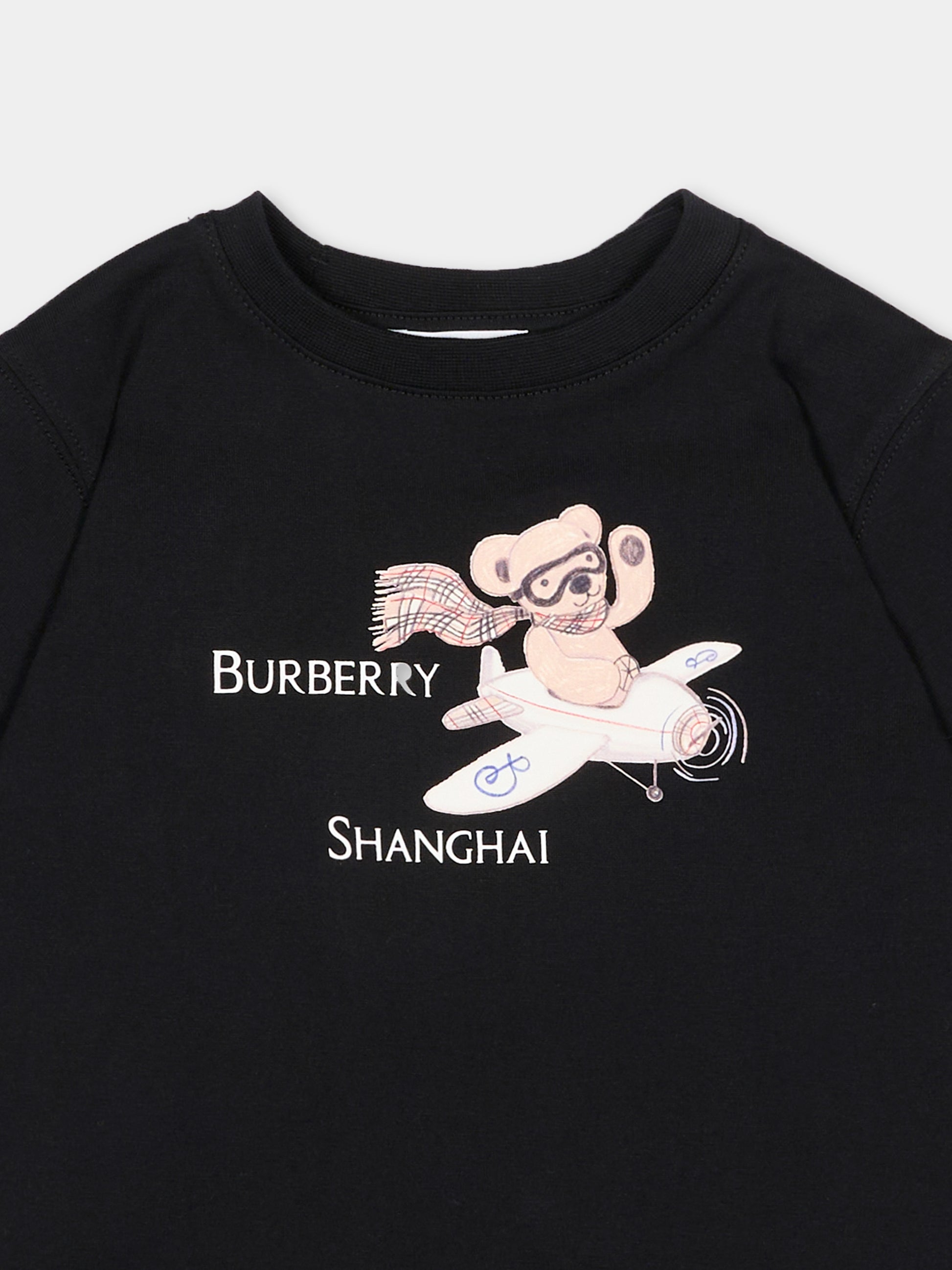 T-shirt nera per neonati con logo,Burberry Kids,8129769 A1189