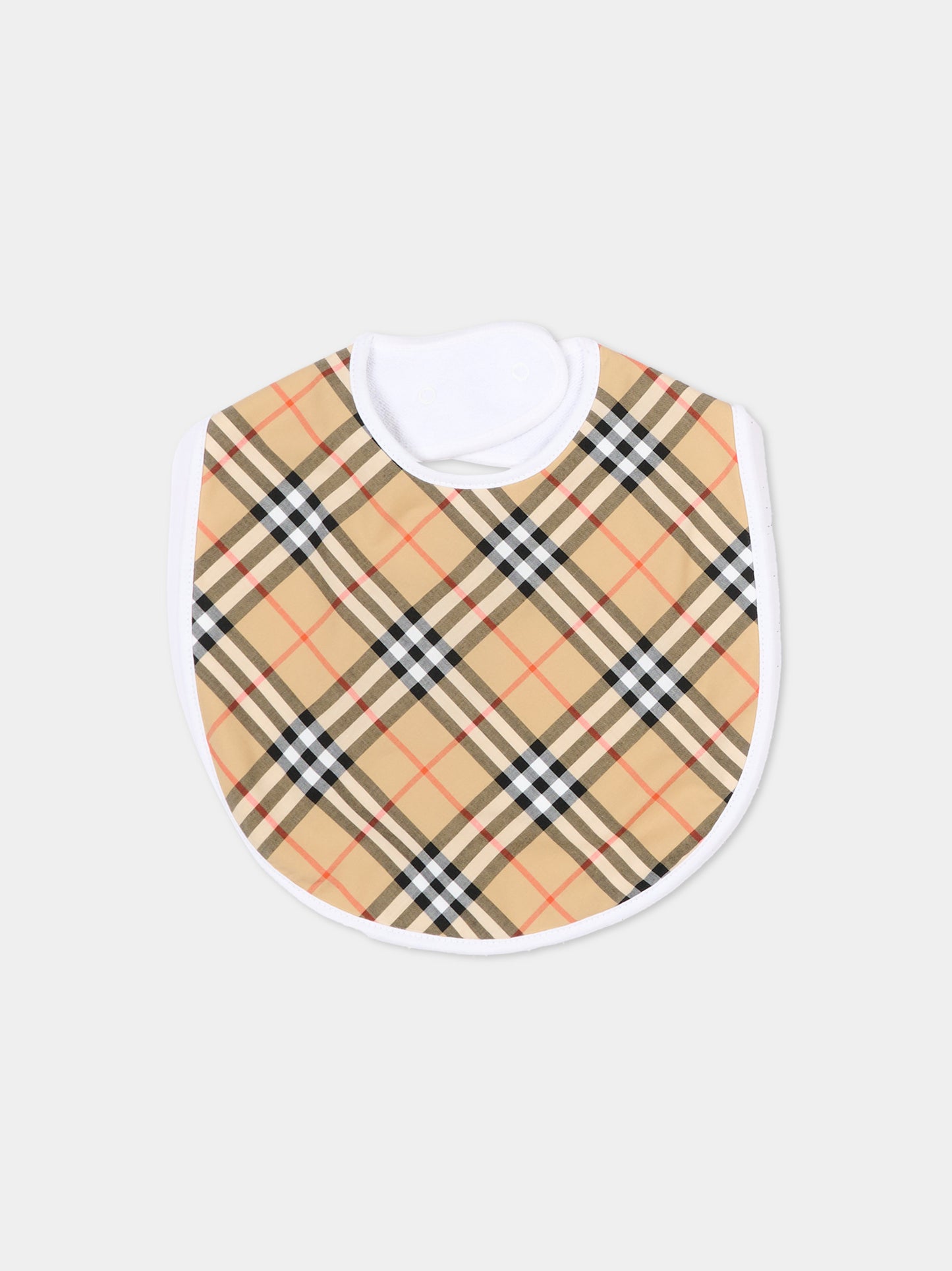 Bavaglini bianchi per neonati con check vintage,Burberry Kids,8126049 A1464