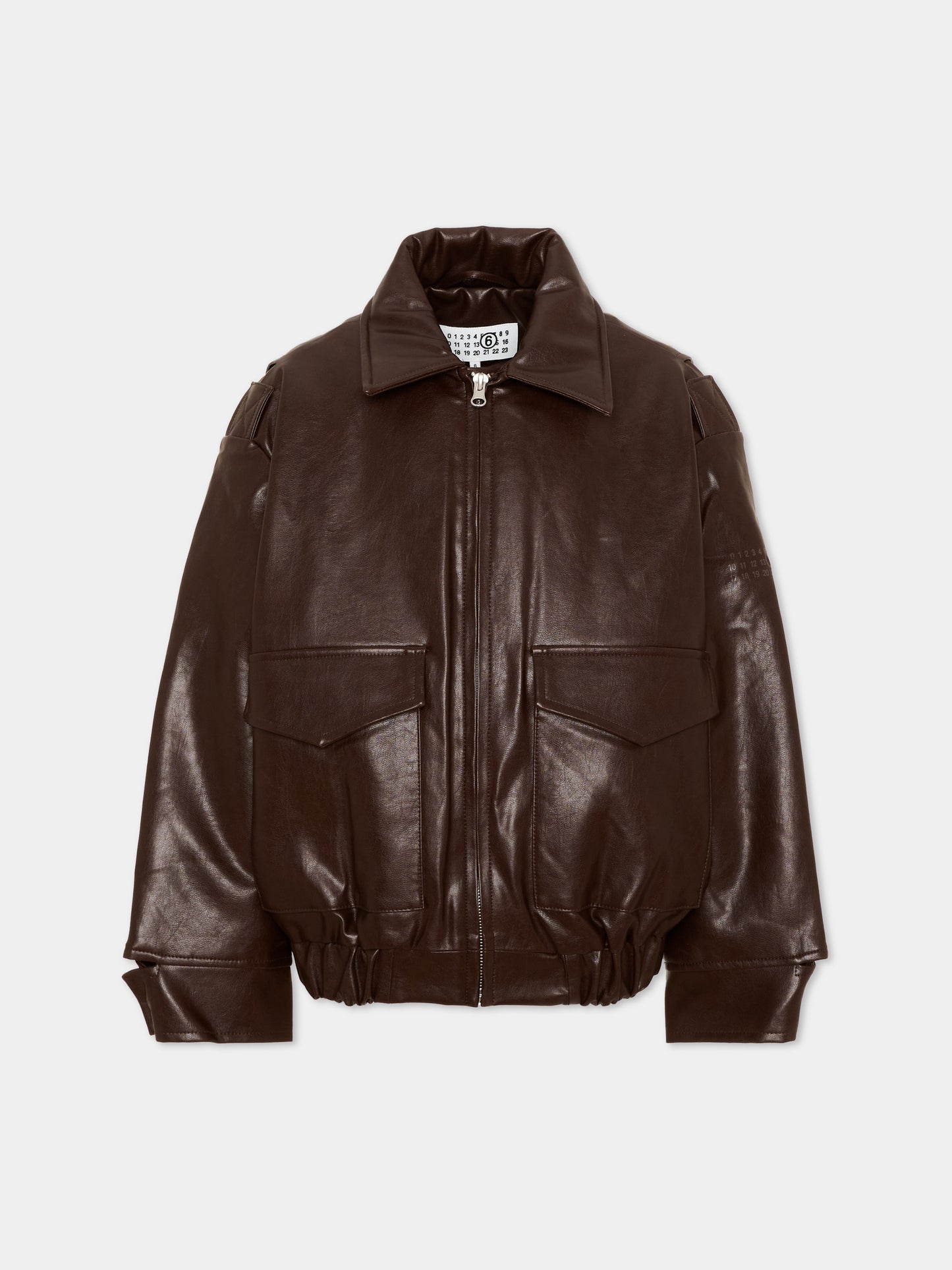 Giubbotto marrone in ecopelle per bambini con logo,Mm6 Maison Margiela,M61045 MM08L M6713