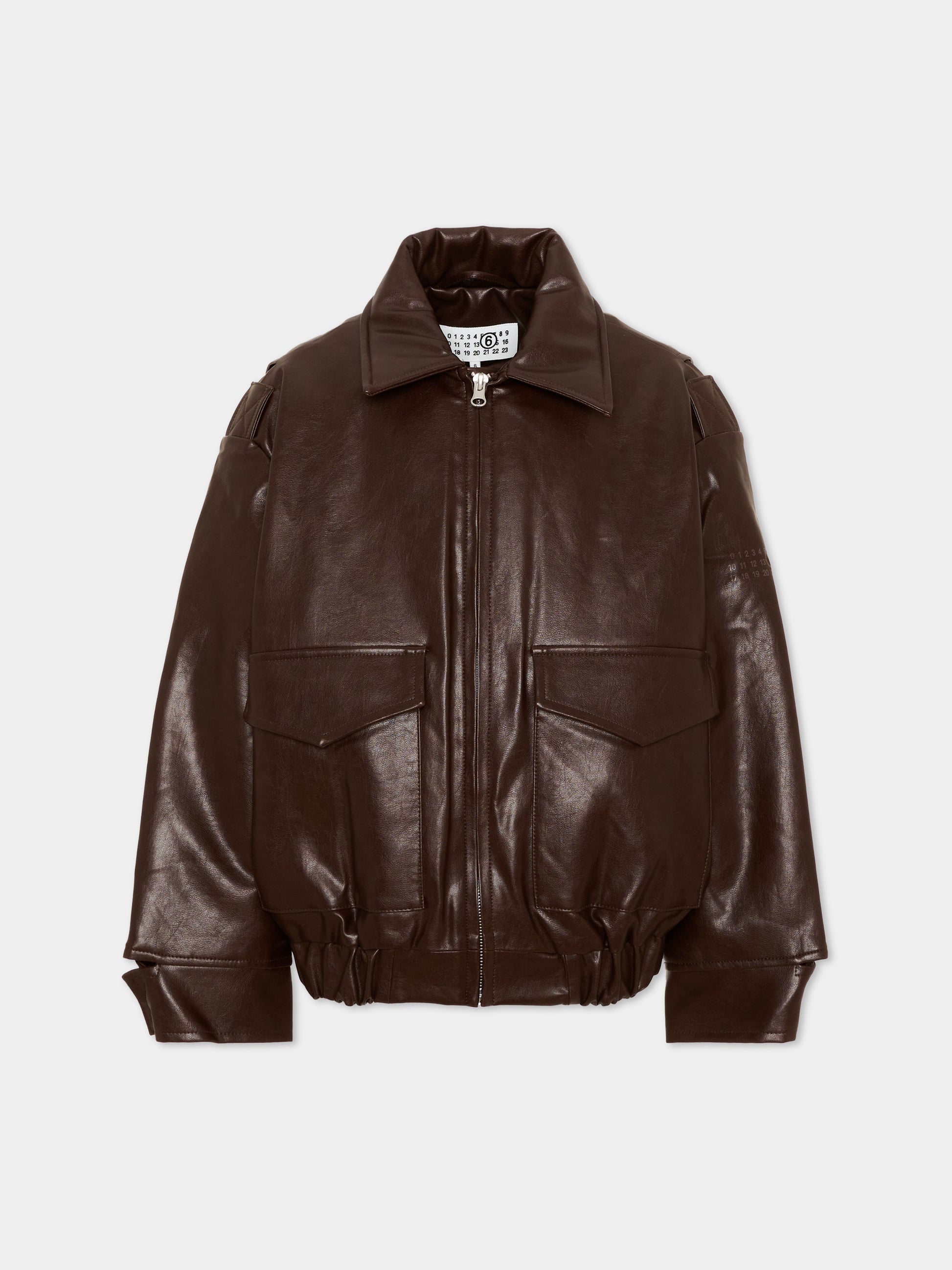 Giubbotto marrone in ecopelle per bambini con logo,Mm6 Maison Margiela,M61045 MM08L M6713
