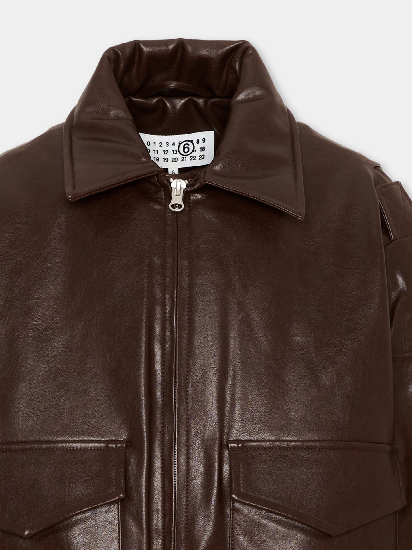 Giubbotto marrone in ecopelle per bambini con logo,Mm6 Maison Margiela,M61045 MM08L M6713