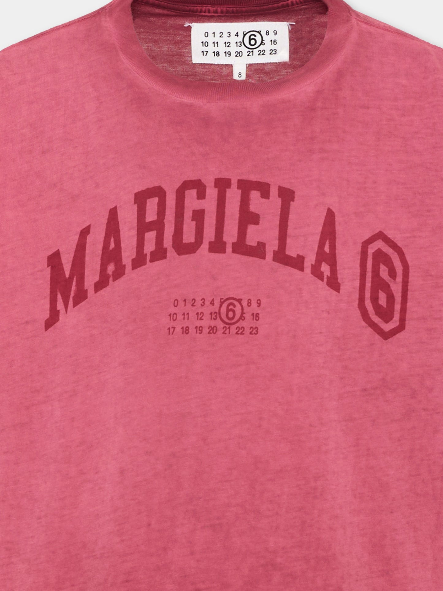 T-shirt a manica corta bordeaux stampata per bambini,Mm6 Maison Margiela,M61114 MM08T M6403