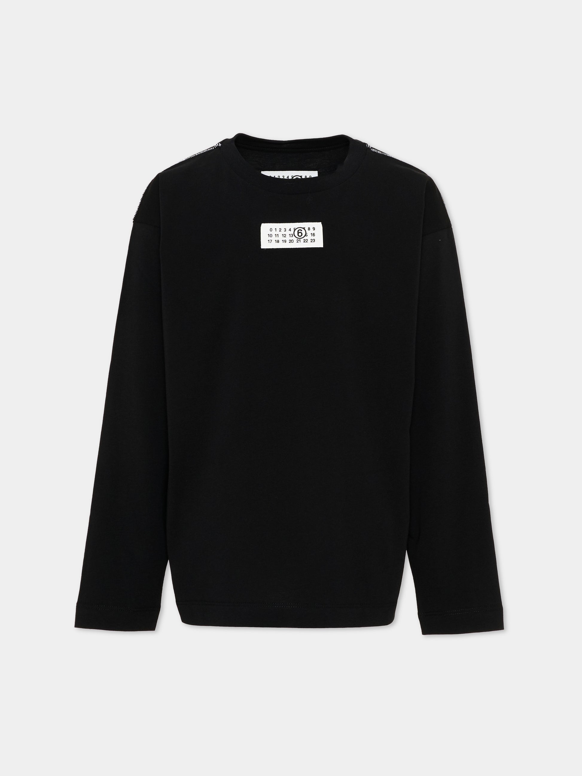 T-Shirt nera per bambini con logo,Mm6 Maison Margiela,M61164-MM04I-M6900