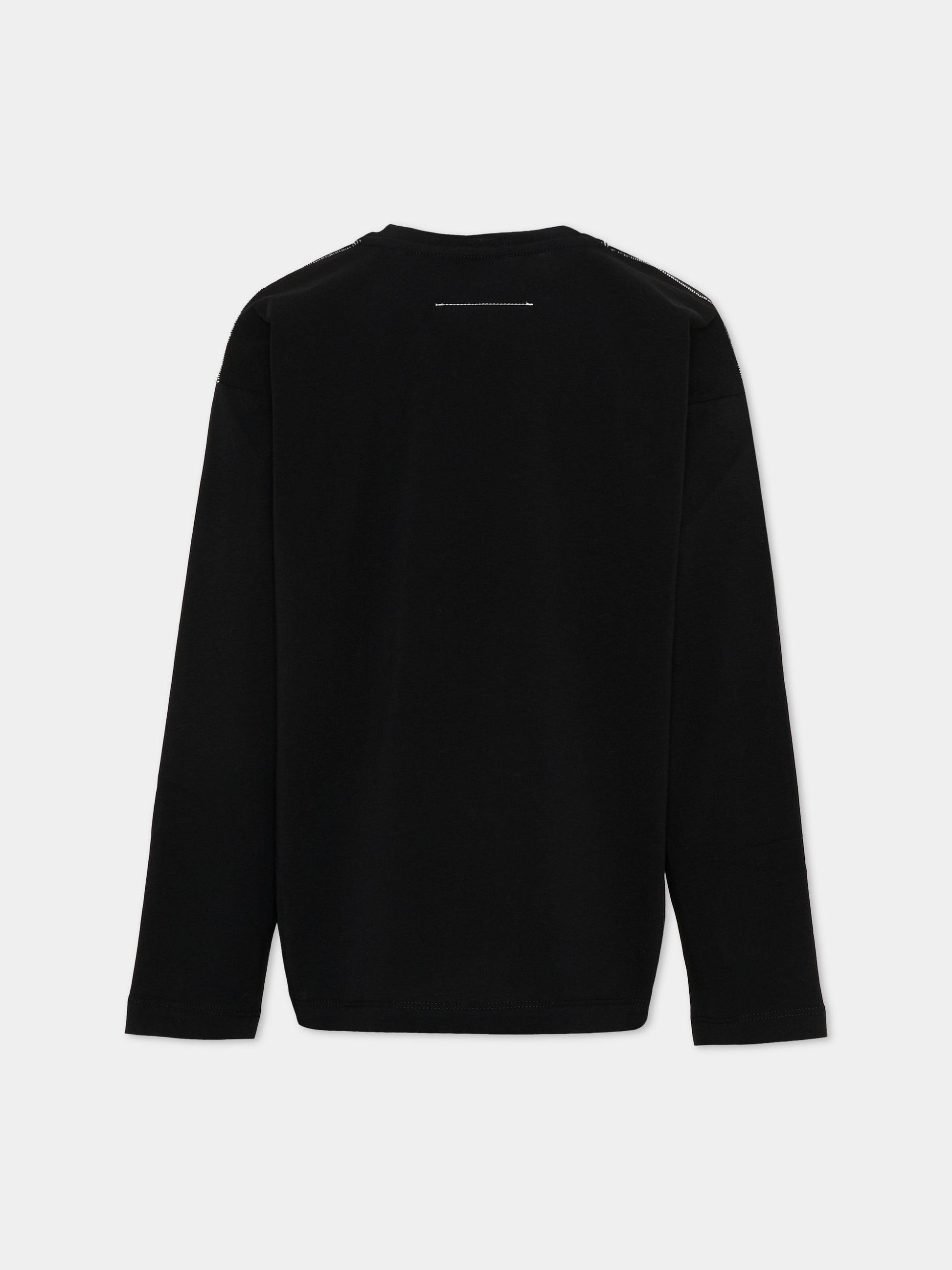 T-Shirt nera per bambini con logo,Mm6 Maison Margiela,M61164-MM04I-M6900