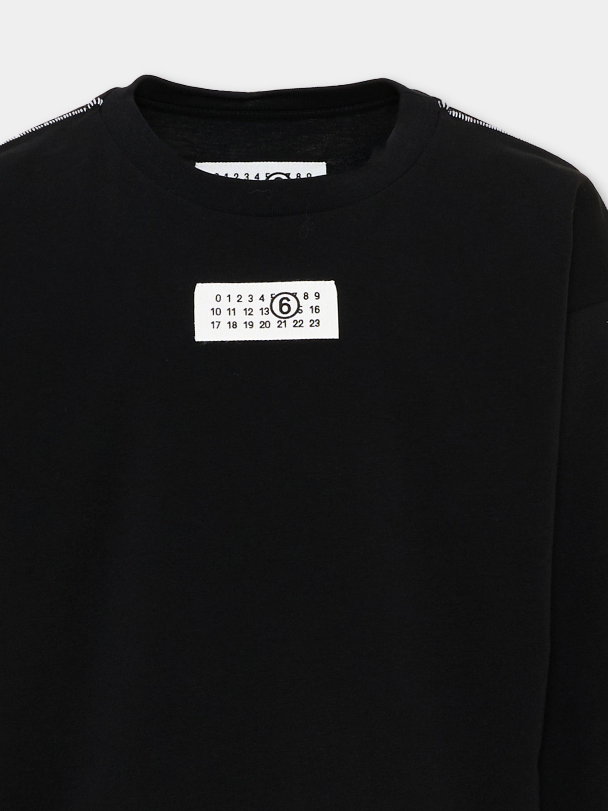 T-Shirt nera per bambini con logo,Mm6 Maison Margiela,M61164-MM04I-M6900