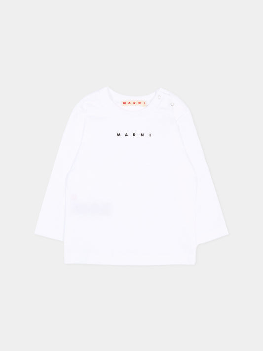 T-Shirt a manica lunga bianca per neonati con logo,Marni Kids,M01529 M00RF 0M100