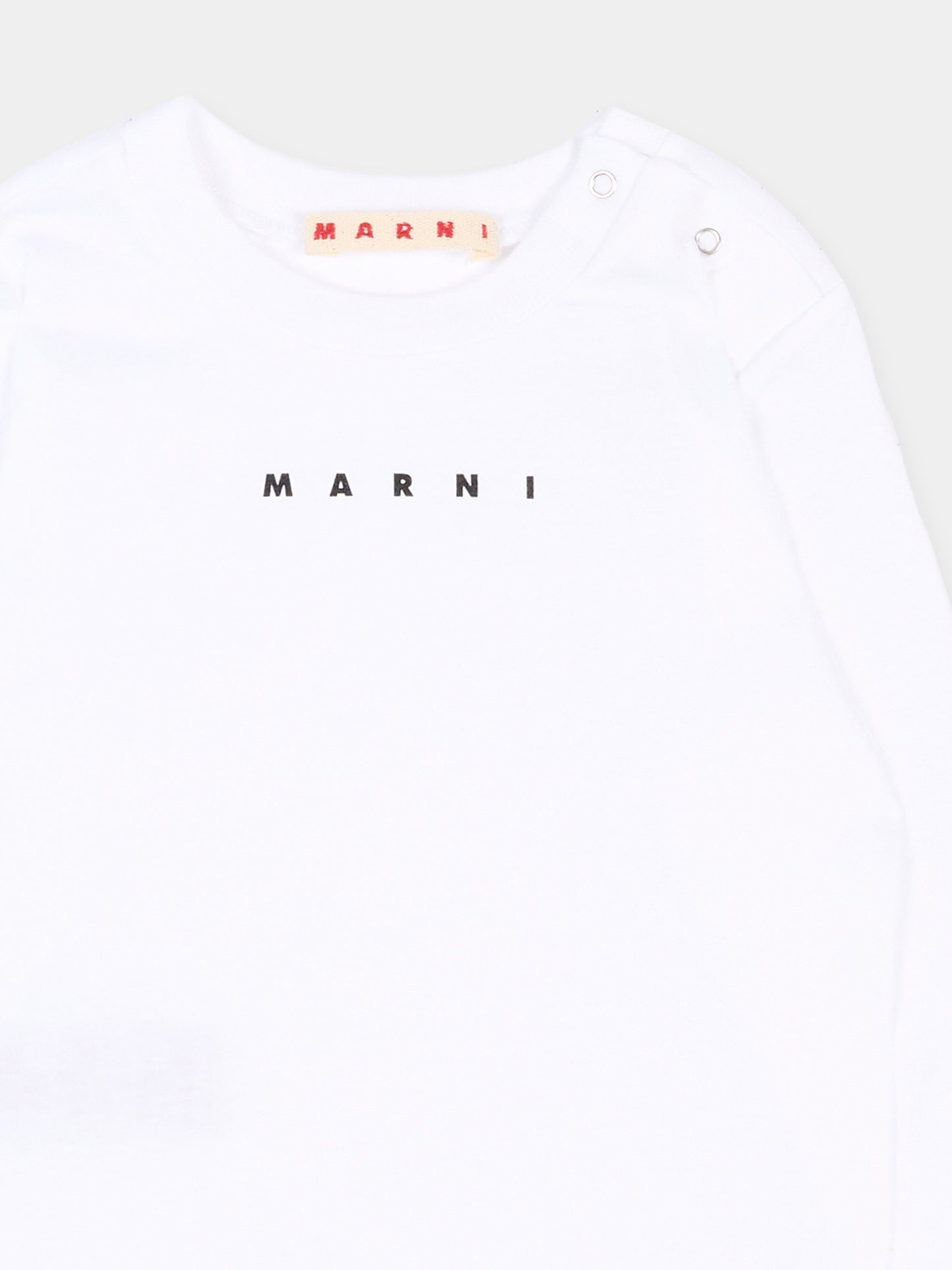 T-Shirt a manica lunga bianca per neonati con logo,Marni Kids,M01529 M00RF 0M100
