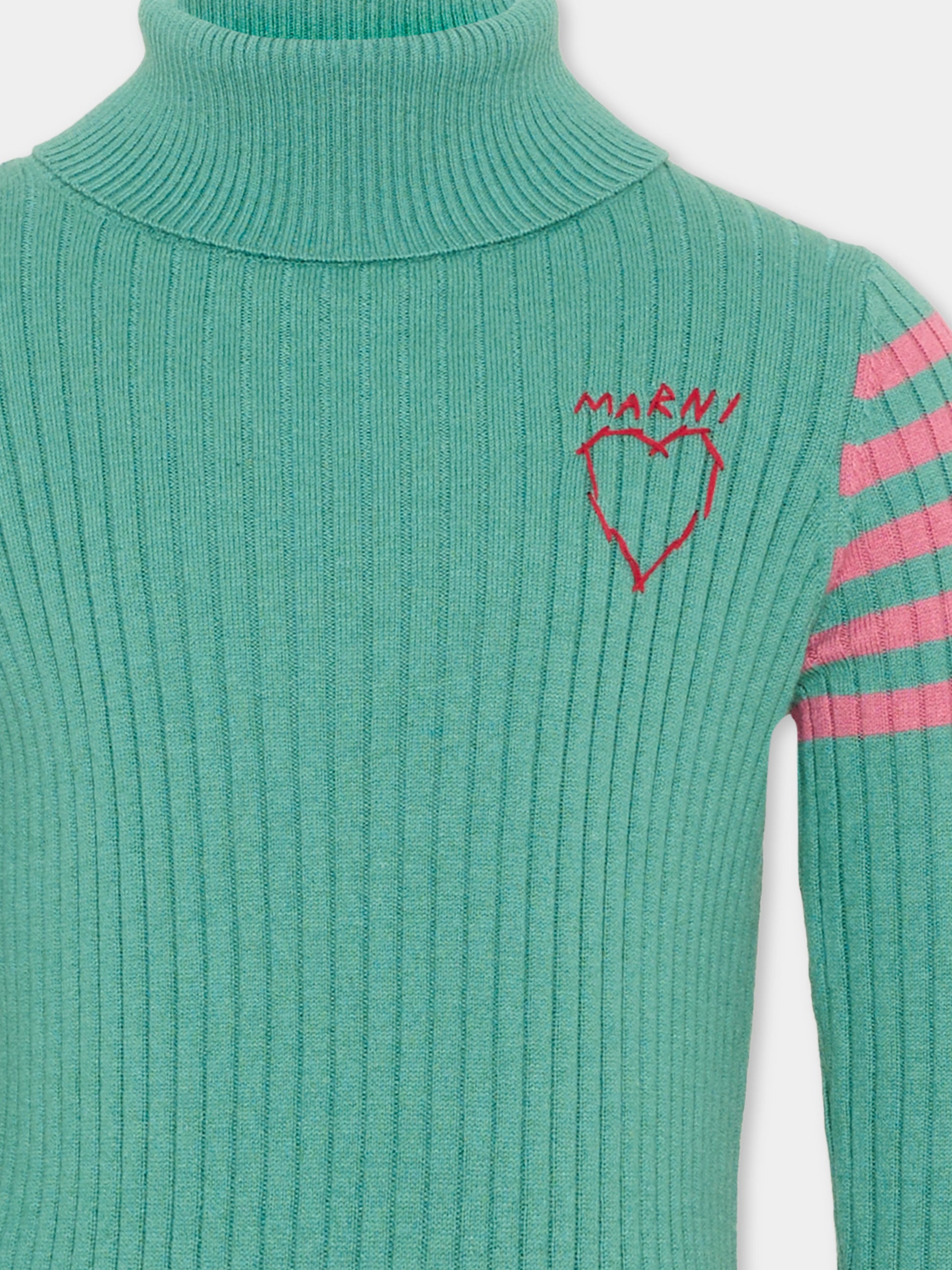 Dolcevita verde per bambina con righe,Marni Kids,M01866 M00XF 0M545