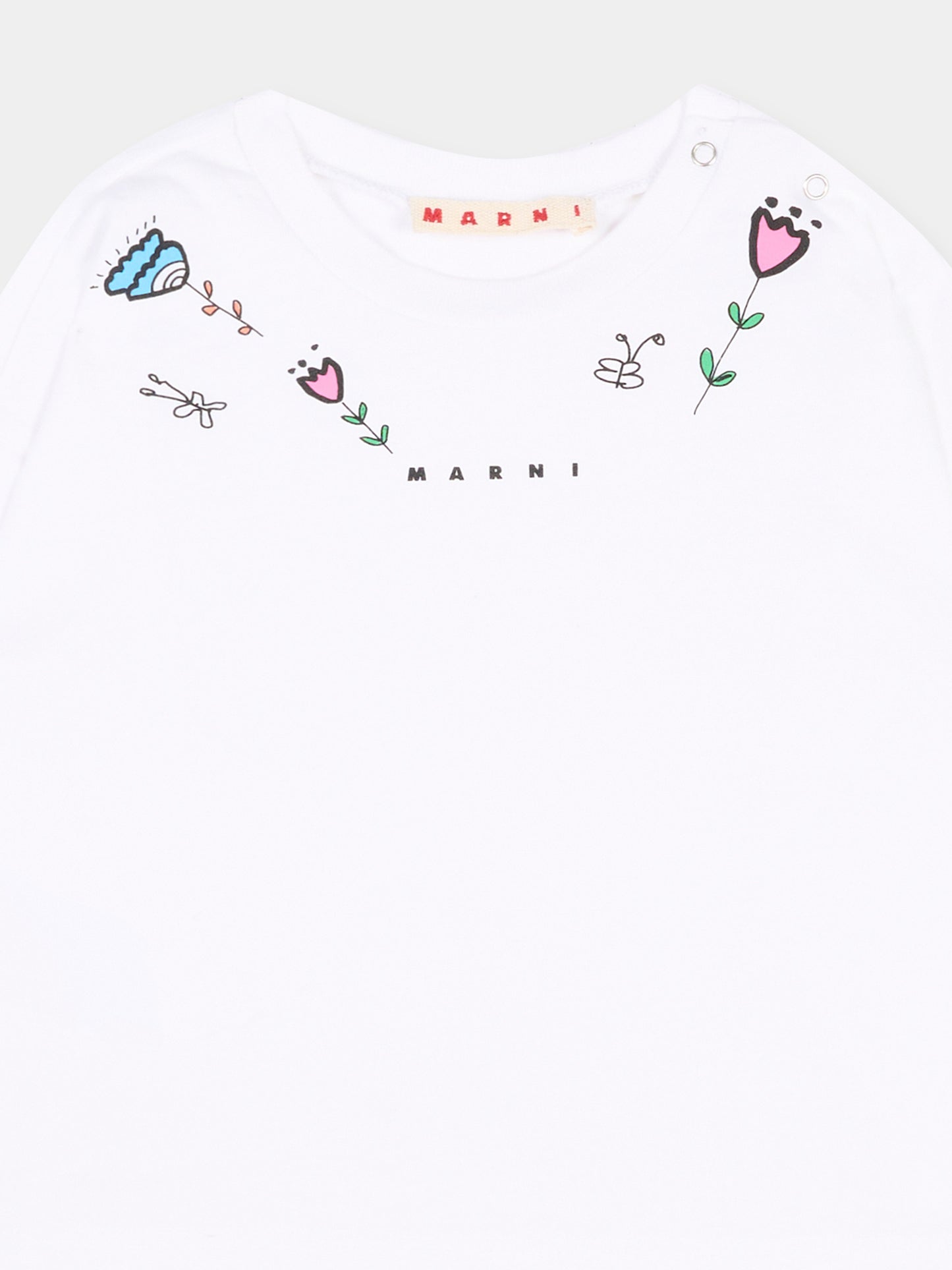 T-Shirt bianca per neonata con fiori,Marni Kids,M01899 M00SG 0M100