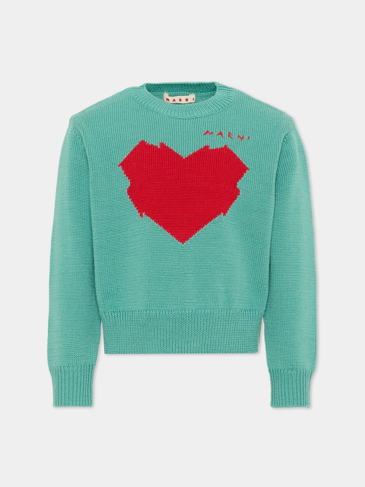 Maglione verde per bambina con cuore,Marni Kids,M02017 M00XT 0M545
