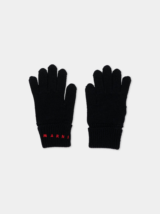Guanti neri per bambini con logo,Marni Kids,M02036 M00YZ 0M900