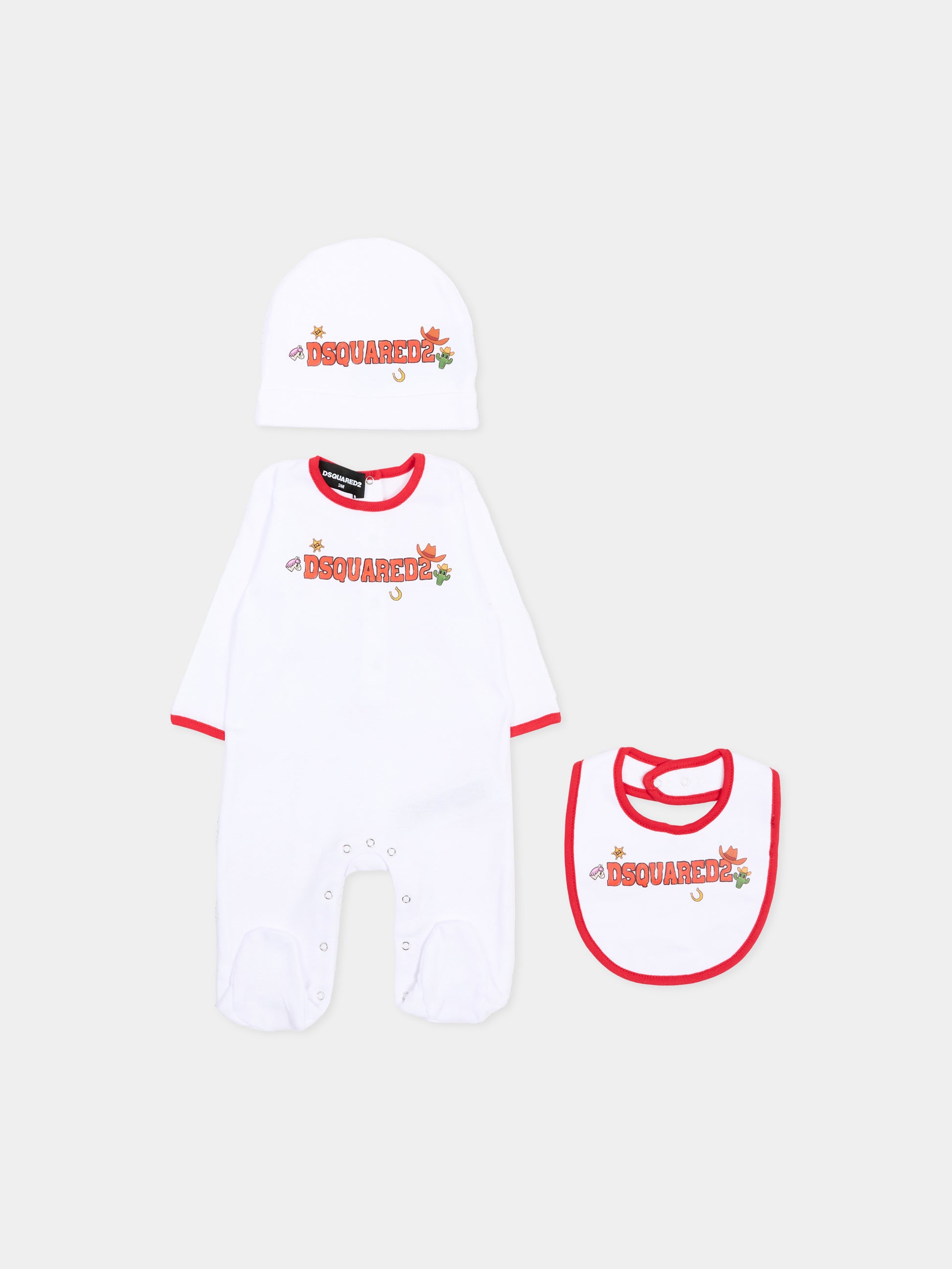 Set tutine bianco per neonati con logo,Dsquared2,DQ3514 D0A8U DQ100