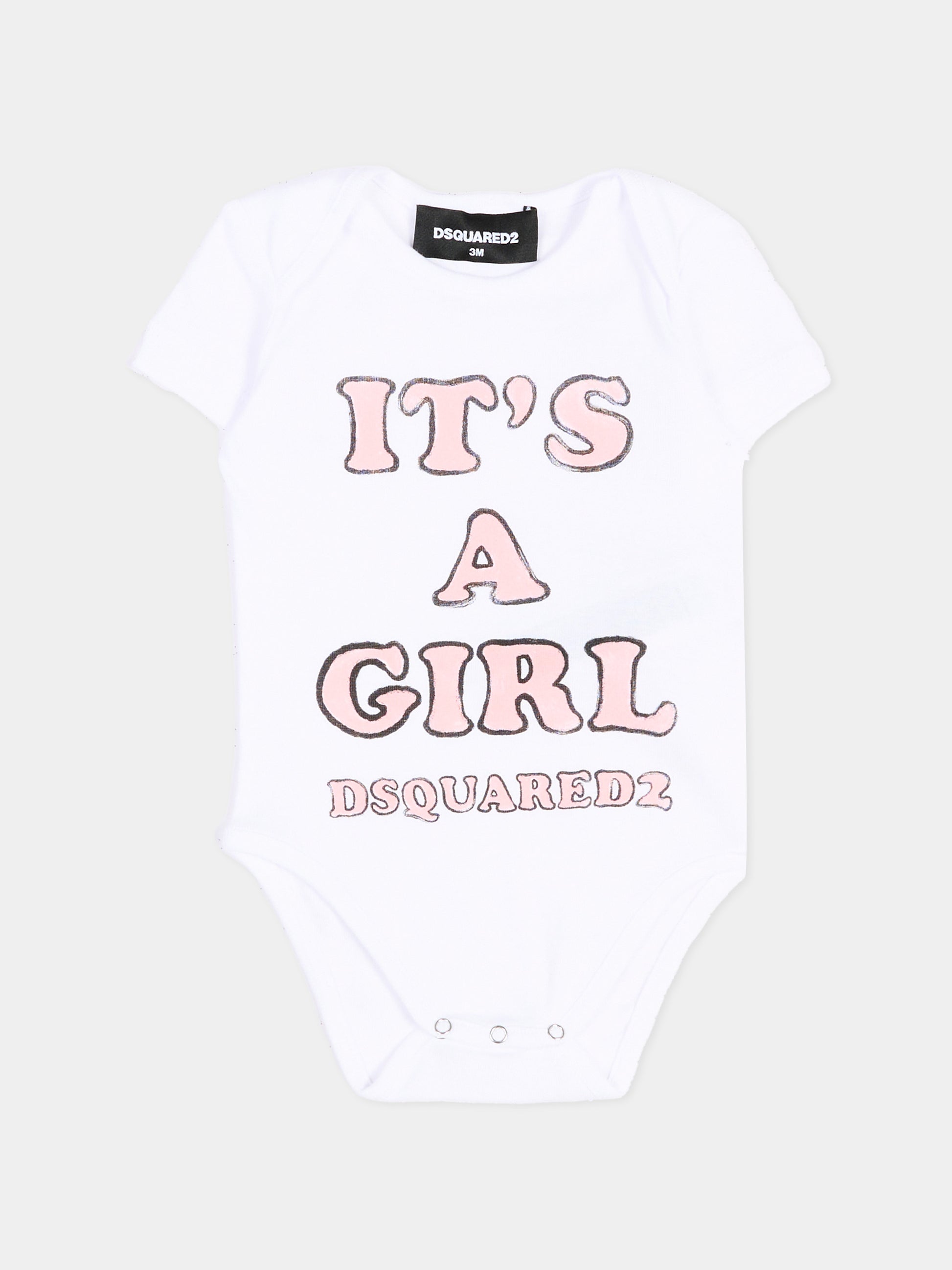 Body bianco per neonata con logo,Dsquared2,DQ3520 D0A8U DQ100