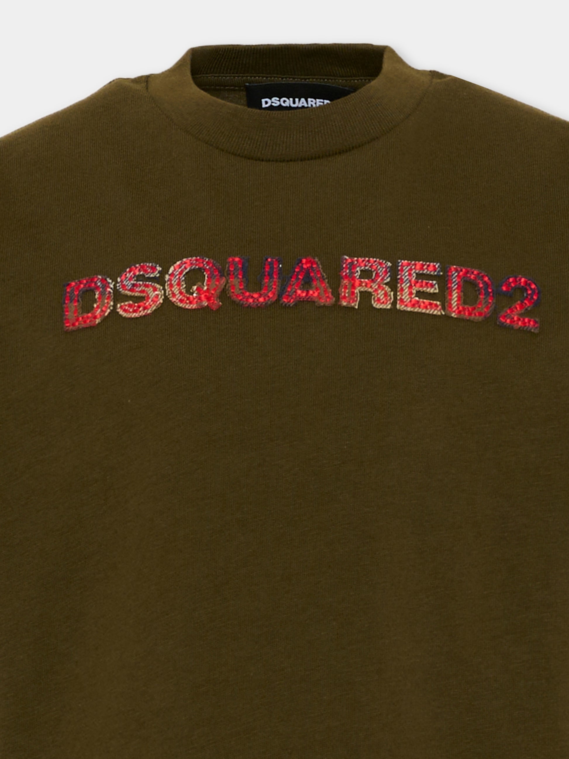 T-shirt verde per bambini con logo,Dsquared2,DQ3560 D0AJ1 DQ558