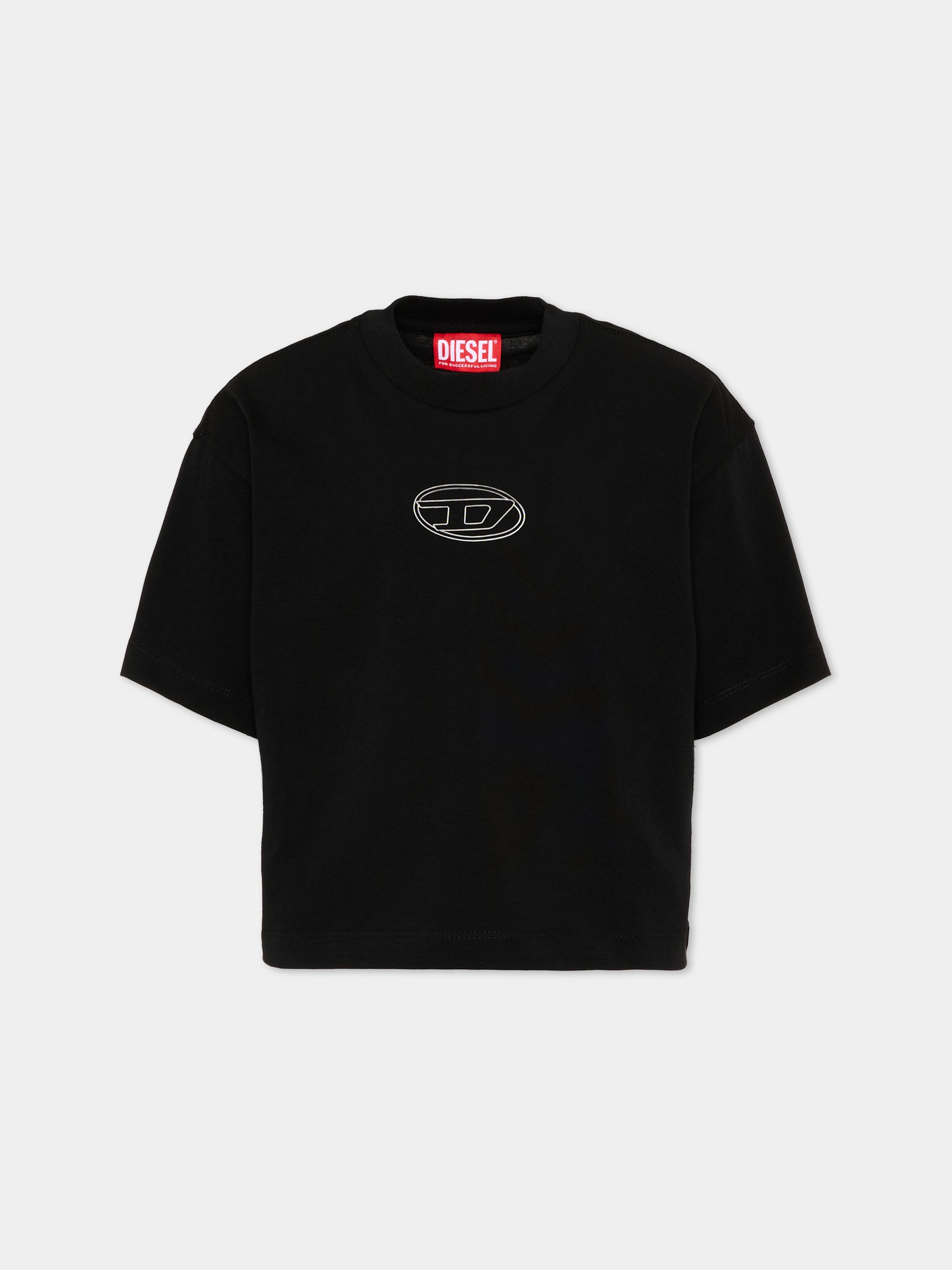 T-Shirt nera per bambina con logo,Diesel,J02918 00YI9 K900
