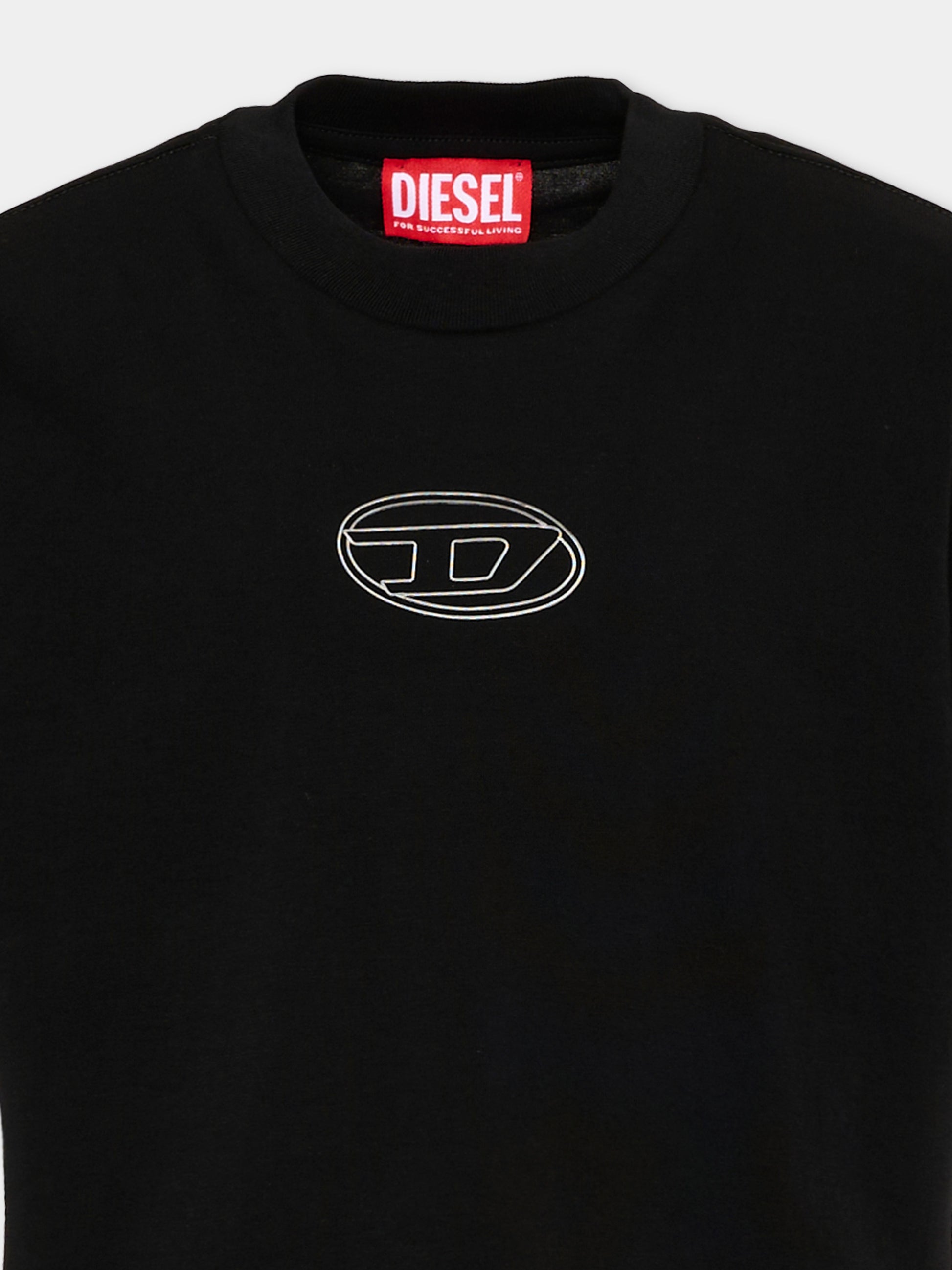 T-Shirt nera per bambina con logo,Diesel,J02918 00YI9 K900