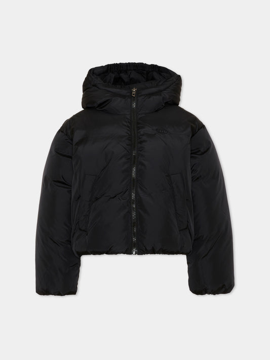 Piumino nero per bambina con cappuccio,Diesel,J03016 KXBVC K900