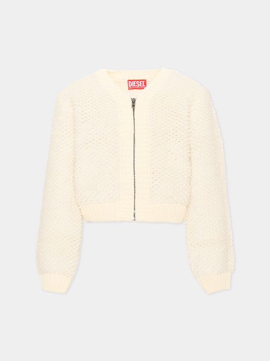 Cardigan avorio per bambina con zip,Diesel,J03049 KYA2J K141