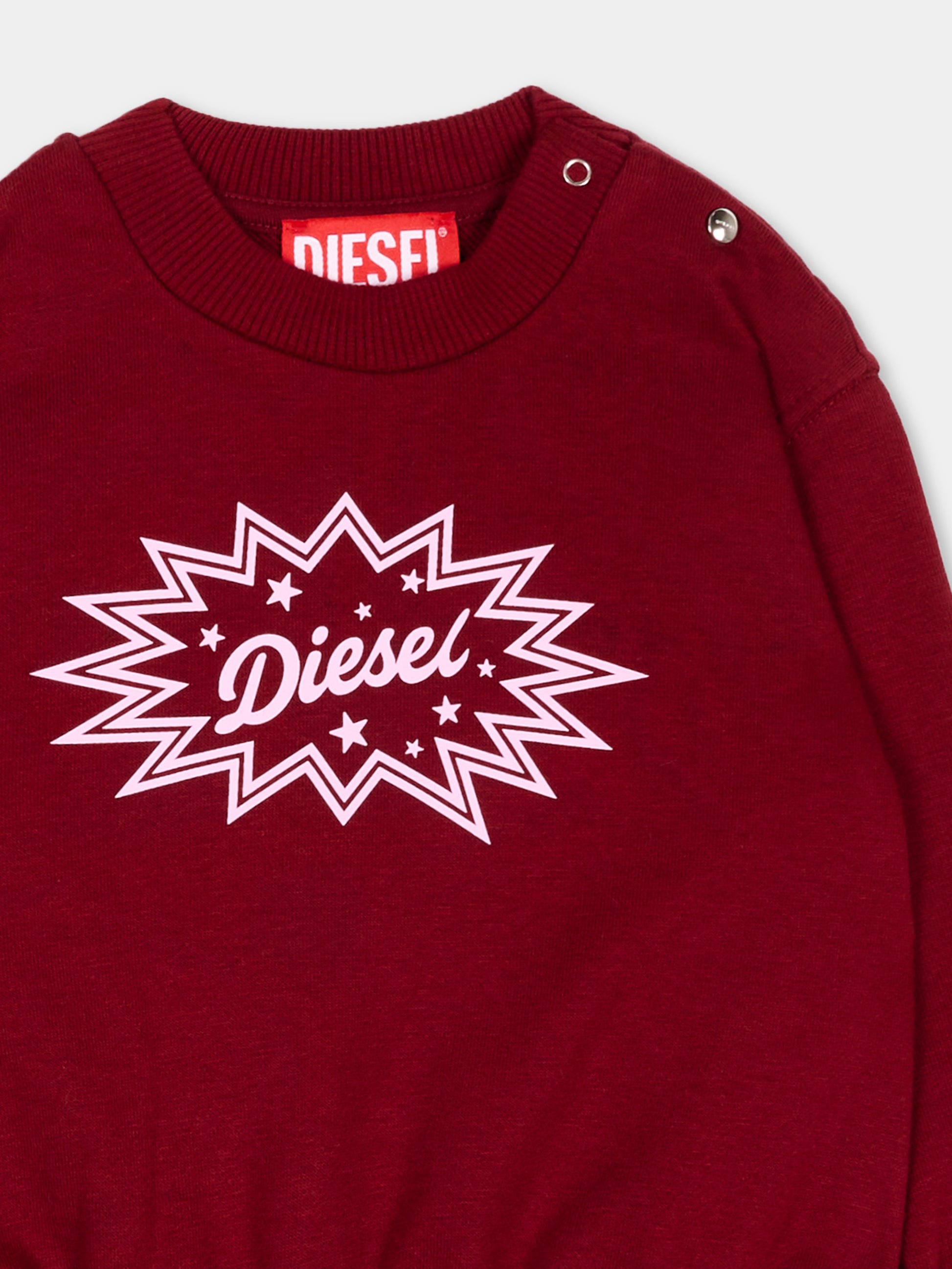 Felpa bordeaux per neonata con logo,Diesel,K00825 KYAVF K440