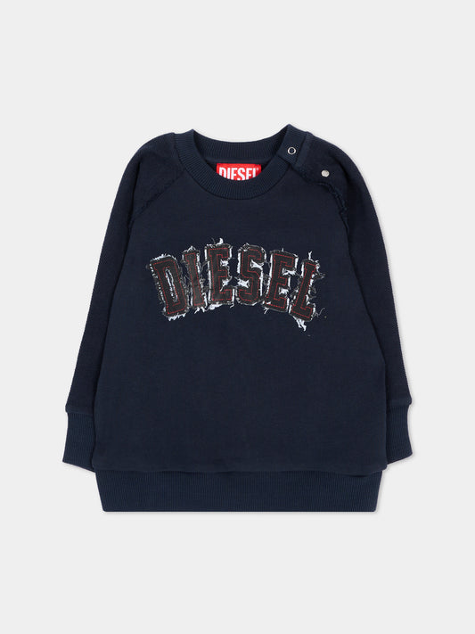 Felpa blu per neonato con logo,Diesel,K00849 KYA2W K8AT