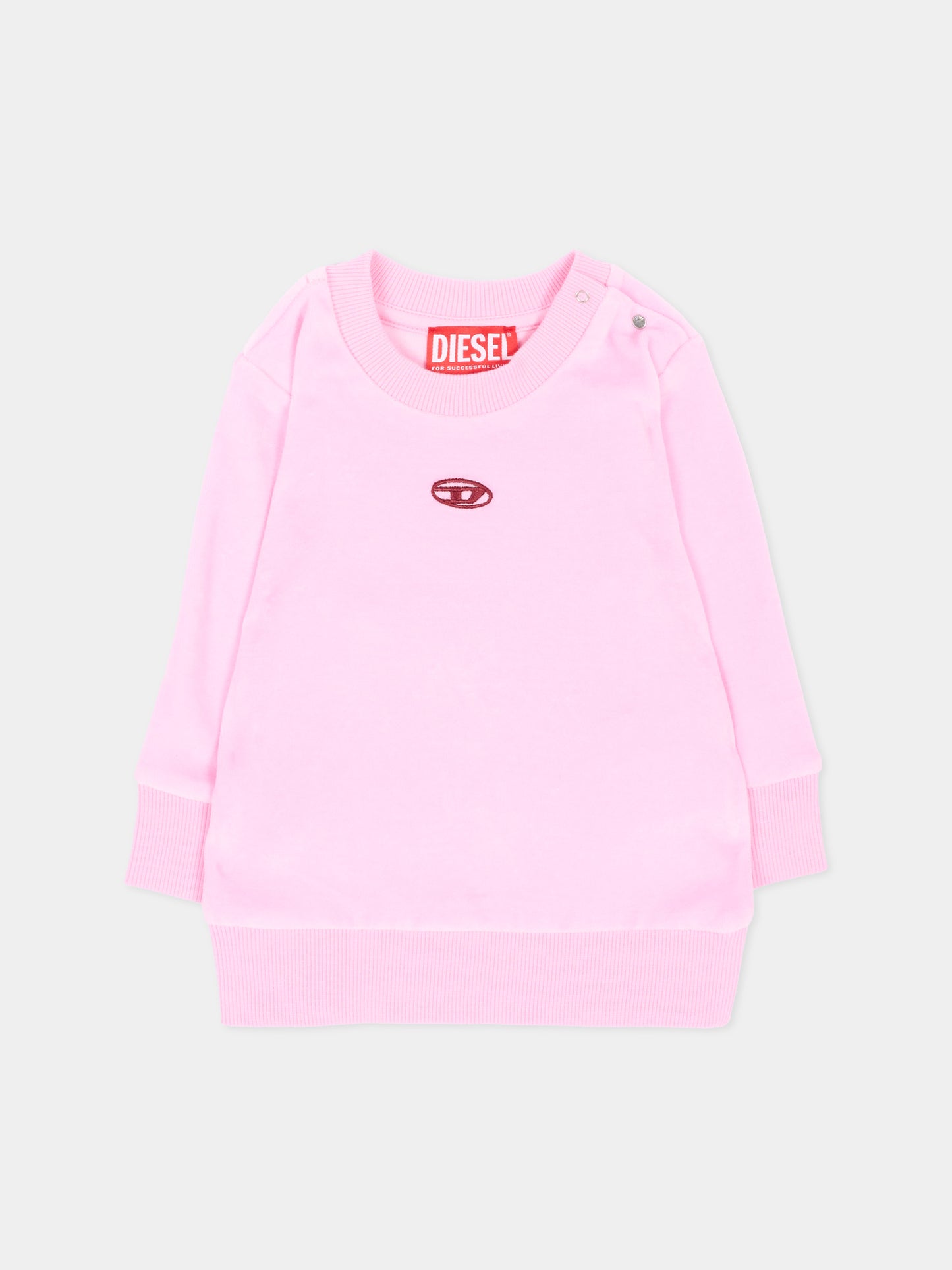 Felpa rosa per neonata con logo in ciniglia,Diesel,K00850 KYA2S K39G