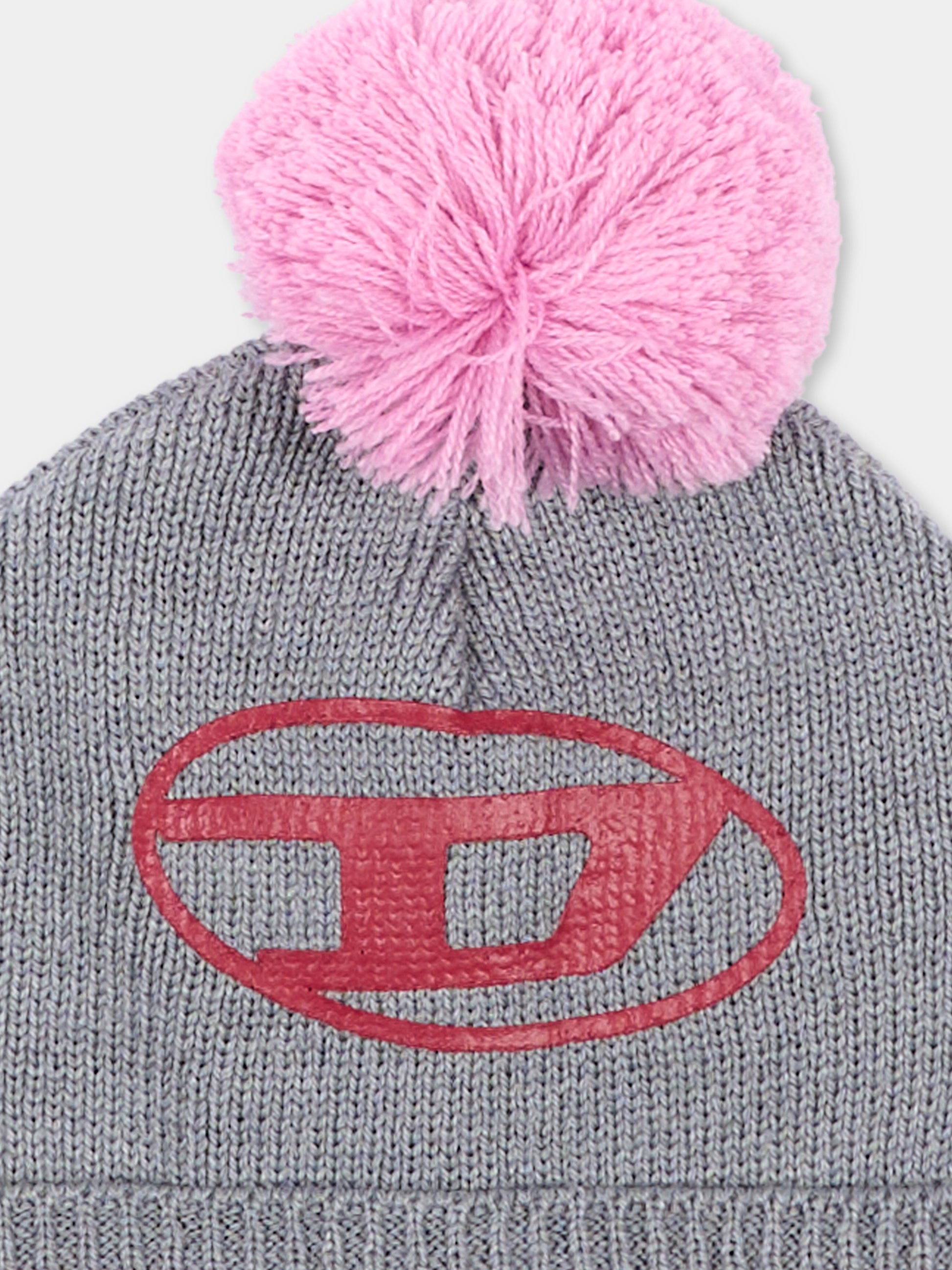 Berretto grigio per bambina con logo,Diesel,K00877 KYAZ1 K963