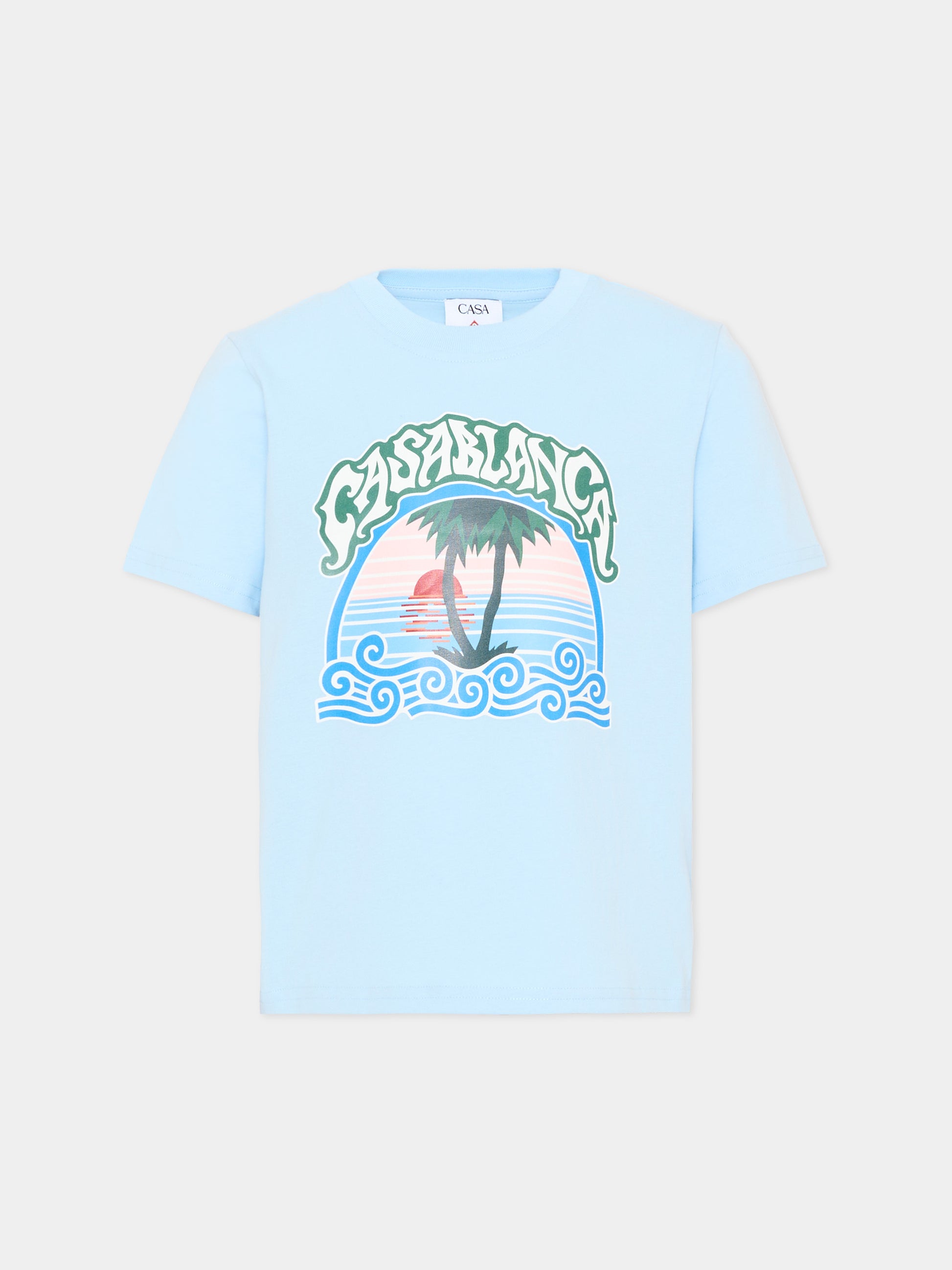 T-Shirt celeste per bambini con logo,Casablanca,K PF26 JTS 038 02