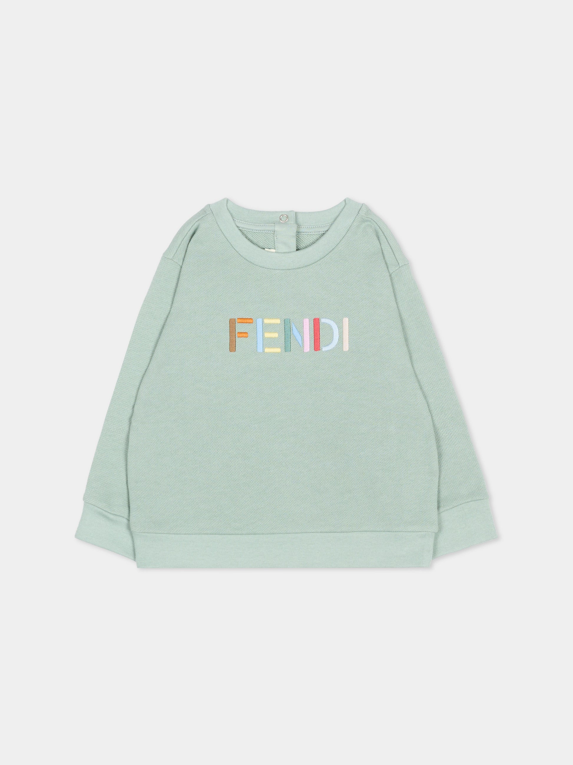 Felpa verde per neonati con logo,Fendi Kids,BUH104 5V0 F1V3S