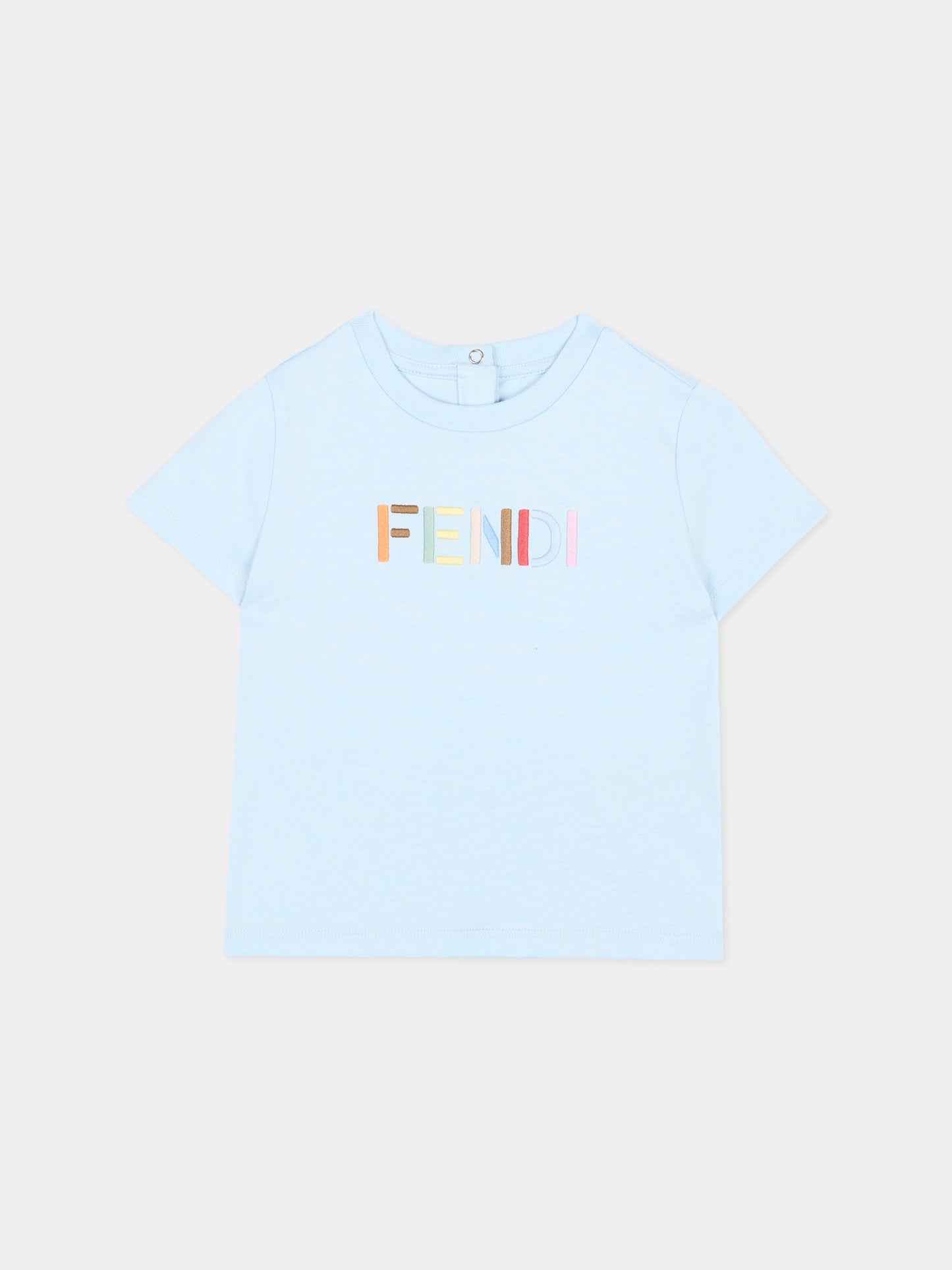 T-Shirt celeste per neonato con logo,Fendi Kids,BUI119 AY8D F0EX7