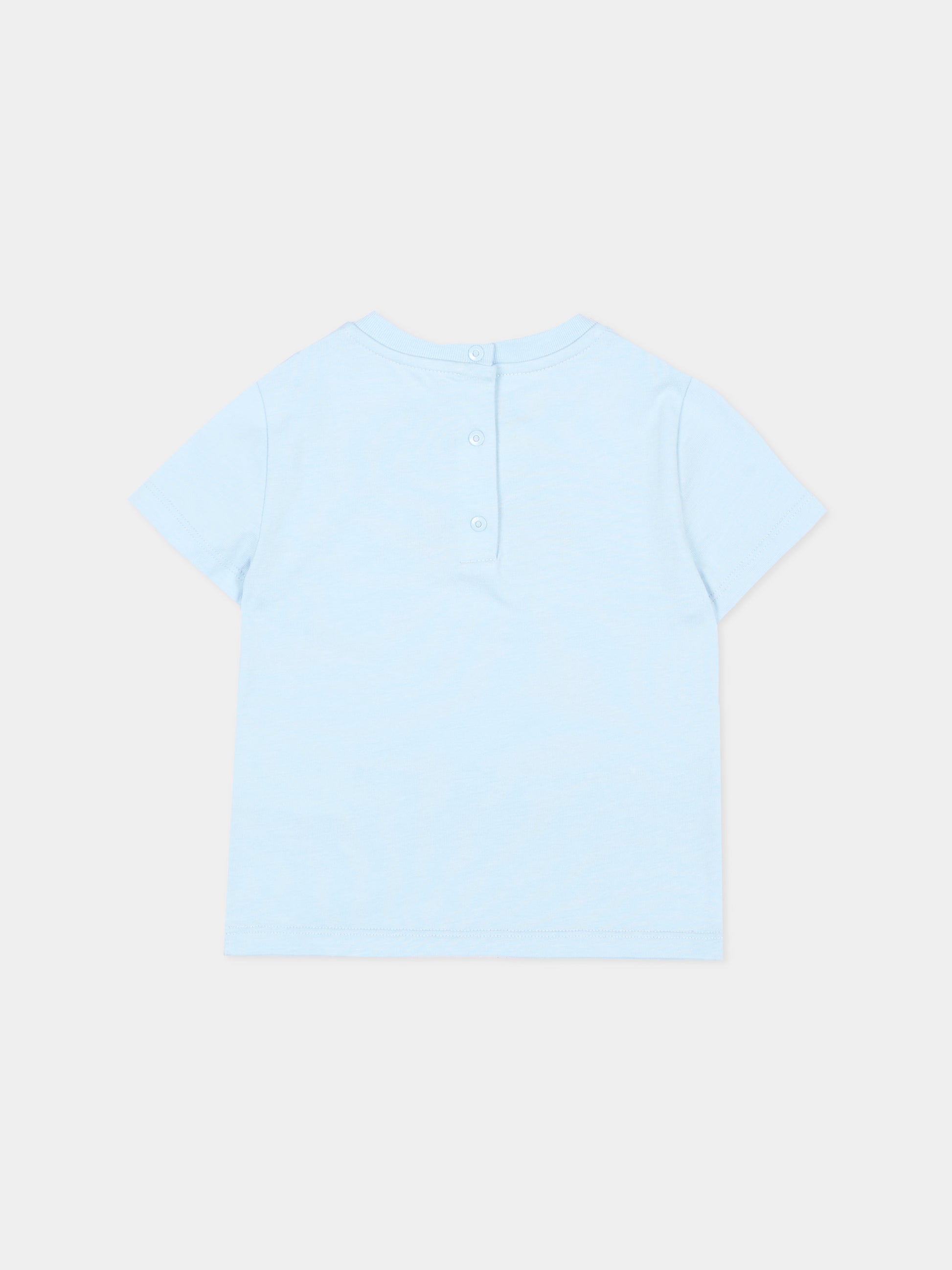 T-Shirt celeste per neonato con logo,Fendi Kids,BUI119 AY8D F0EX7