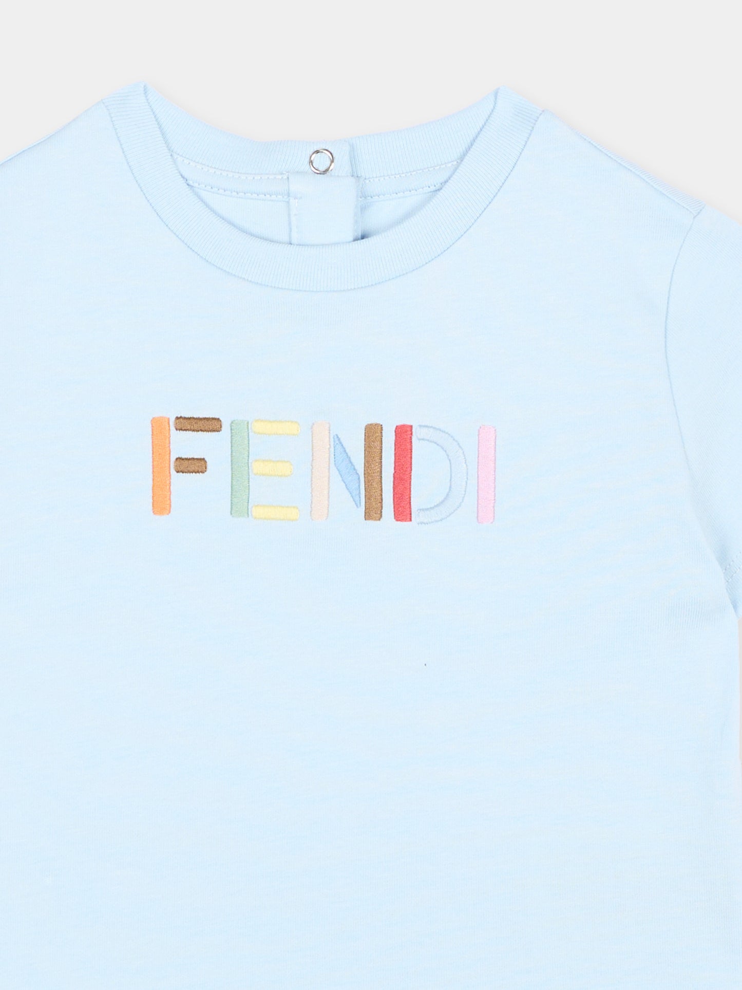 T-Shirt celeste per neonato con logo,Fendi Kids,BUI119 AY8D F0EX7