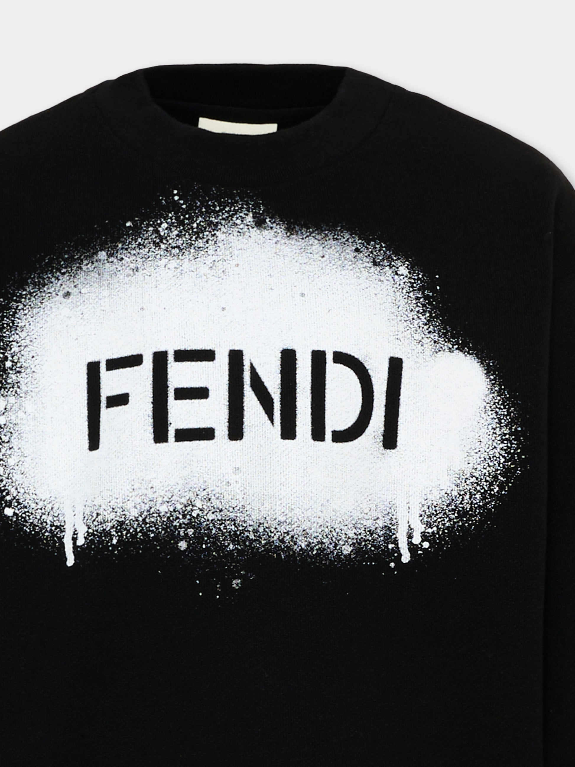 Felpa nera per bambini con logo,Fendi Kids,JUH118 5V0 F16LP