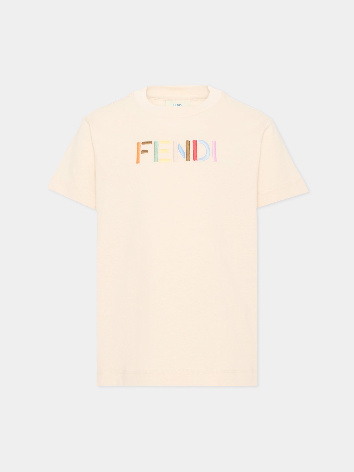 T-Shirt beige per bambini con logo,Fendi Kids,JUI208 AY8D F0XW5